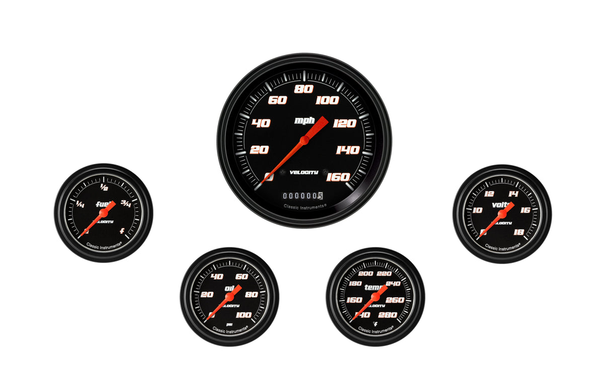Classic Instruments Velocity Black Five Gauge Set - VS354BBLF