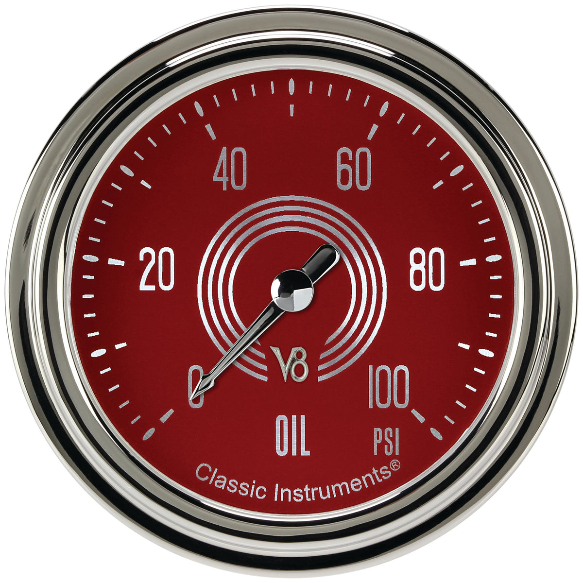 Classic Instruments V8 Red Steelie 2-5/8" Oil Pressure Gauge - V8RS381SLC