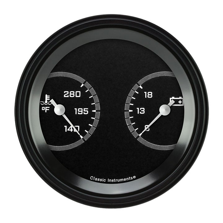 Classic Instruments AutoCross Gray 3-3/8" Temperature & Volt Dual Gauge - AX74GBLF