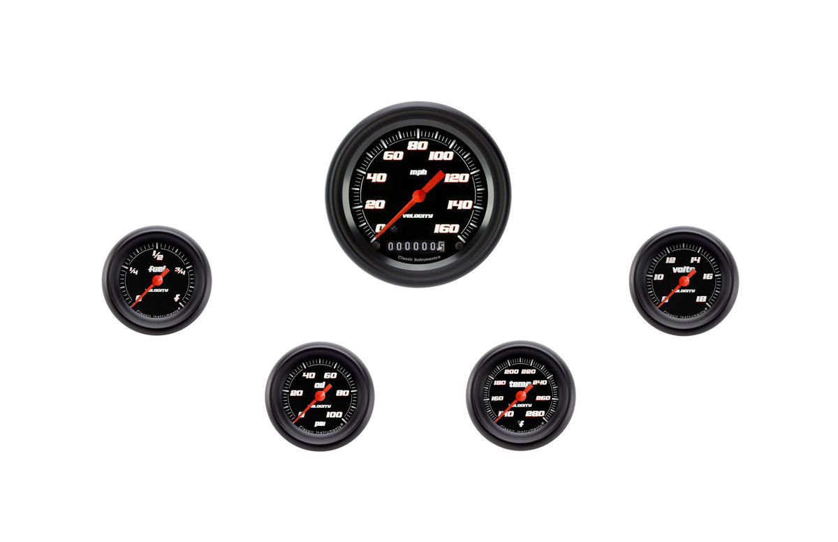 Classic Instruments Velocity Black 2-1/8" Full Sweep Five Gauge Set - VS100BBPF