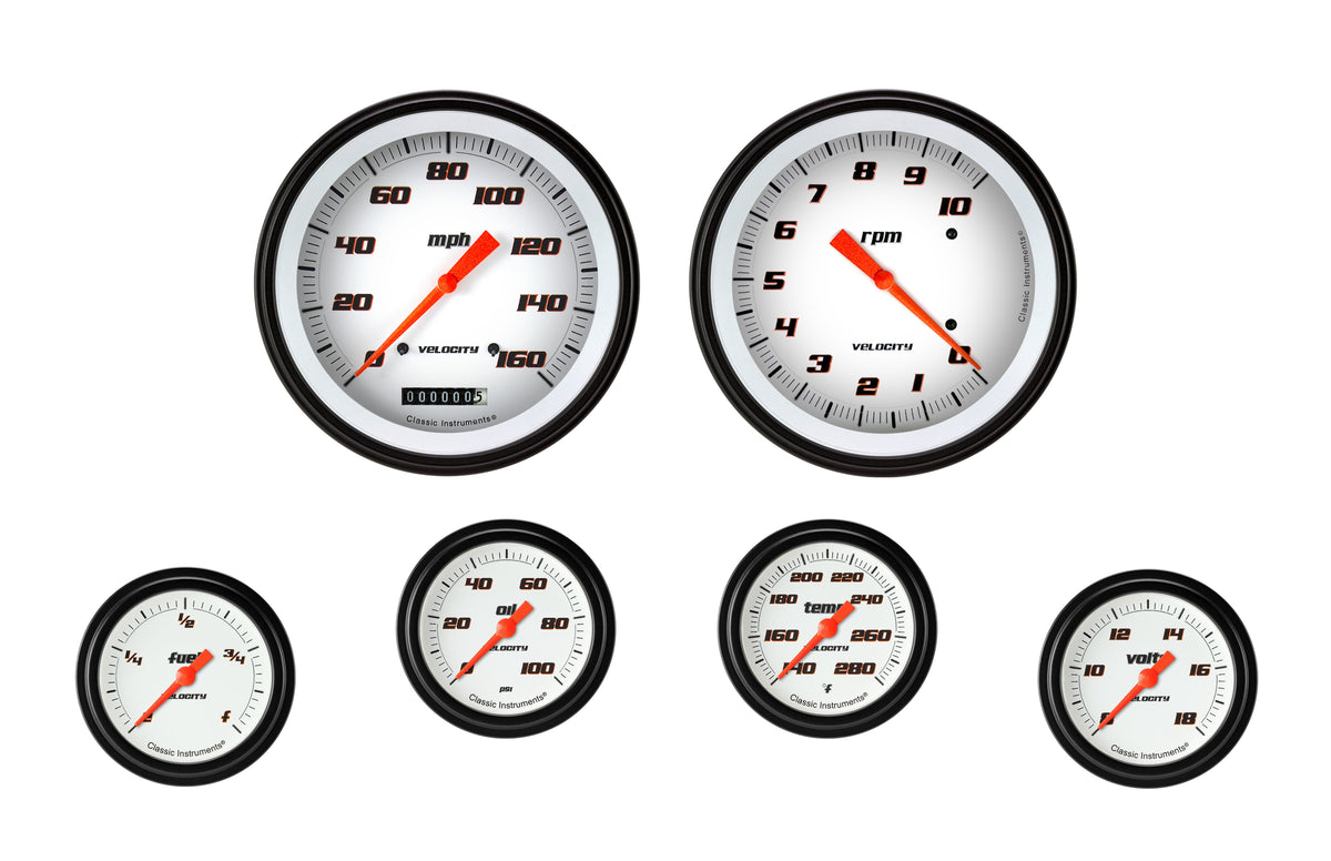 Classic Instruments Velocity White Six Gauge Set - VS351WBLF