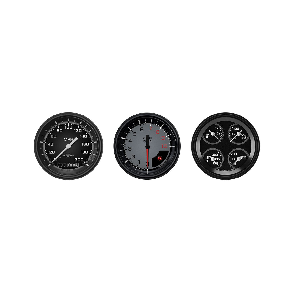 Classic Instruments Autocross Gray Six Gauge Set - AX03GBLF