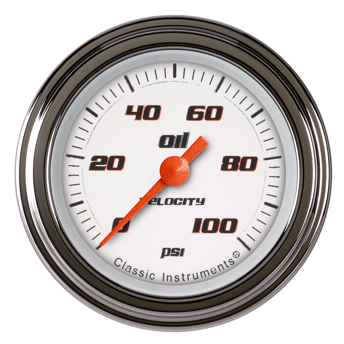 Classic Instruments Velocity White 2-1/8" Oil Pressure Gauge (100 PSI) - VS181WSLF