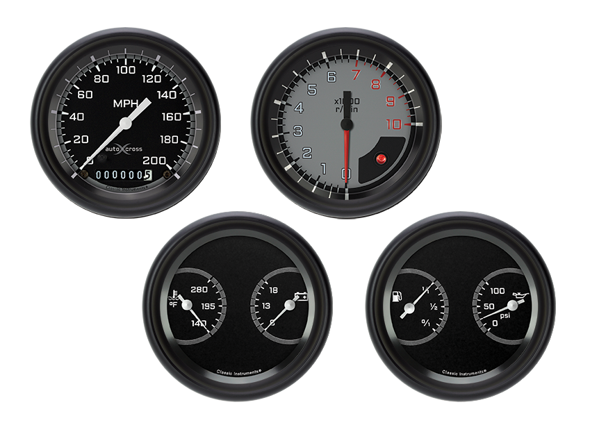 Classic Instruments AutoCross Gray Four Gauge Set - AX05GBPF