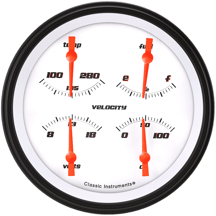 Classic Instruments Velocity White 4-5/8" Quad Gauge - VS75WBLF