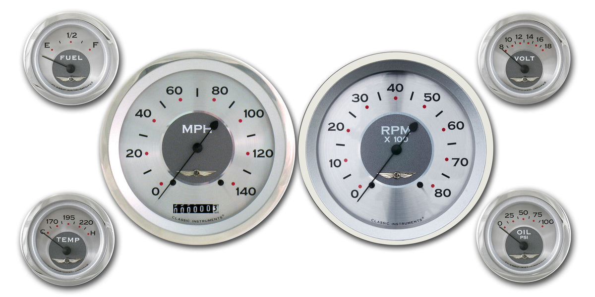 Classic Instruments All American 5" Speedo/Tach With 2-1/8" Fuel/Oil/Temp/Volt - AW51SLC
