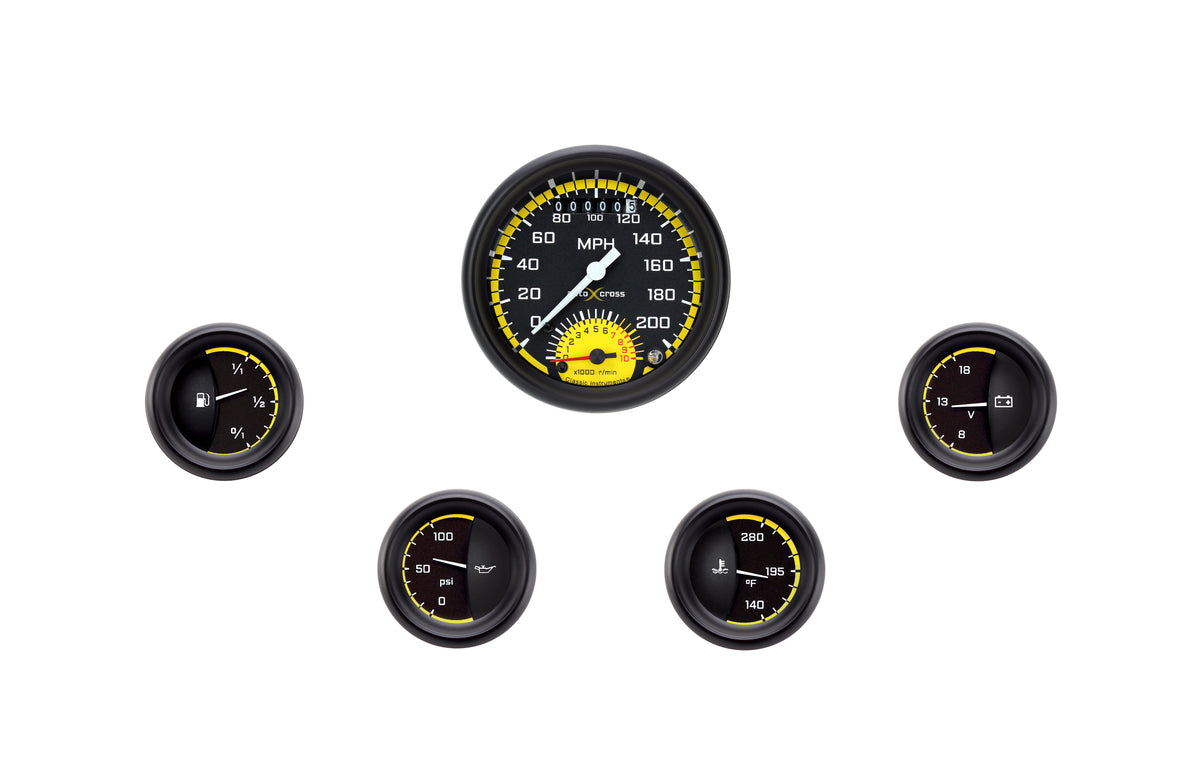 Classic Instruments Auto Cross Yellow 3" with 2" Ultimate Four Gauge Set - AX35YBPF