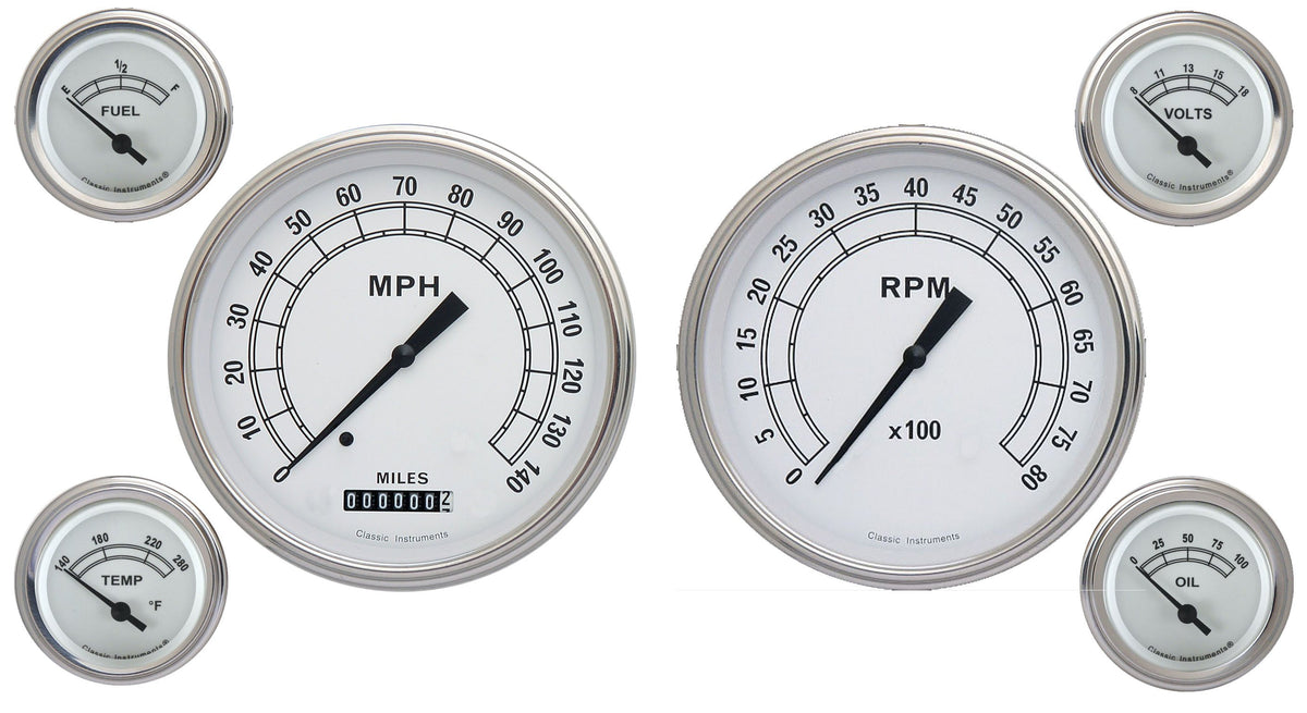 Classic Instruments Classic White 5" Speedo/Tach With 2-1/8" Fuel/Oil/Temp/Volt - CW51SLC