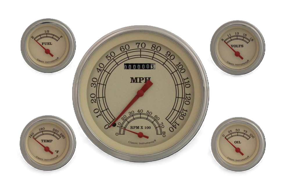 Classic Instruments Vintage 5" Speedo/Tach With 2-1/8" Fuel/Temp/Volt/Oil GM - VT65GLC