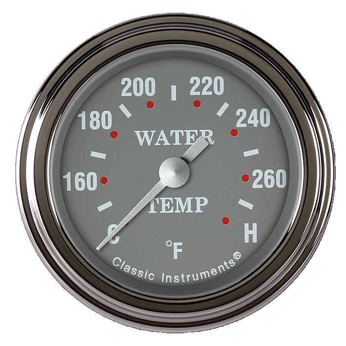 Classic Instruments Silver Gray 2-1/8" Full Sweep Water Temperature Gauge - SG126SLF-04