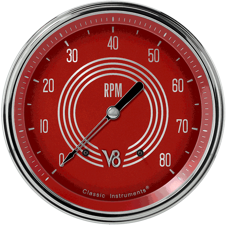 Classic Instruments V8 Red Steelie 5" Tachometer Gauge (8000 RPM) - V8RS71SLF