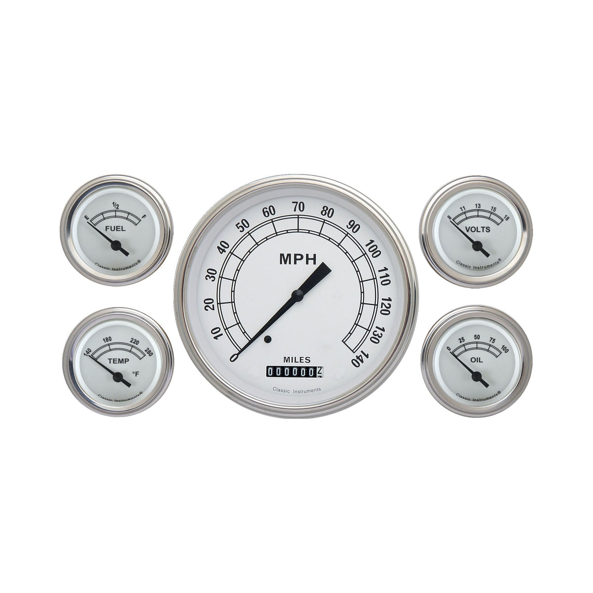 Classic Instruments Classic White 5" Speedometer w/ 2-1/8" Fuel/Oil/Temp/Volt GM - CW54SLC
