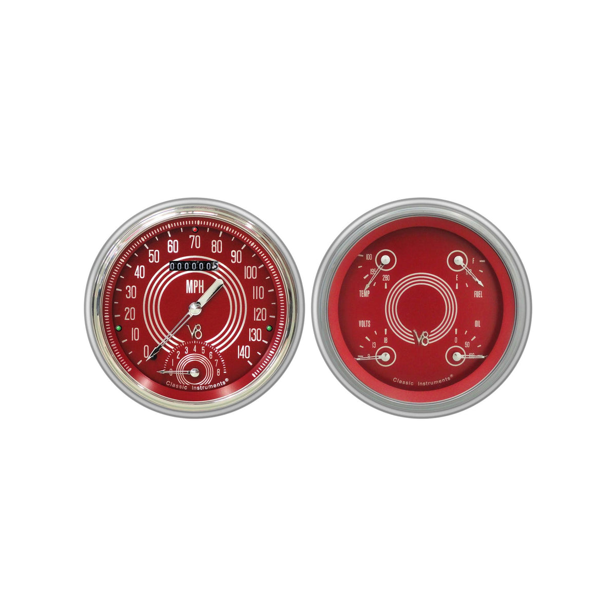 Classic Instruments V8 Red Steelie 1951-52 Chevy Car Package LS Sending Unit - CH51V8RS62-LS