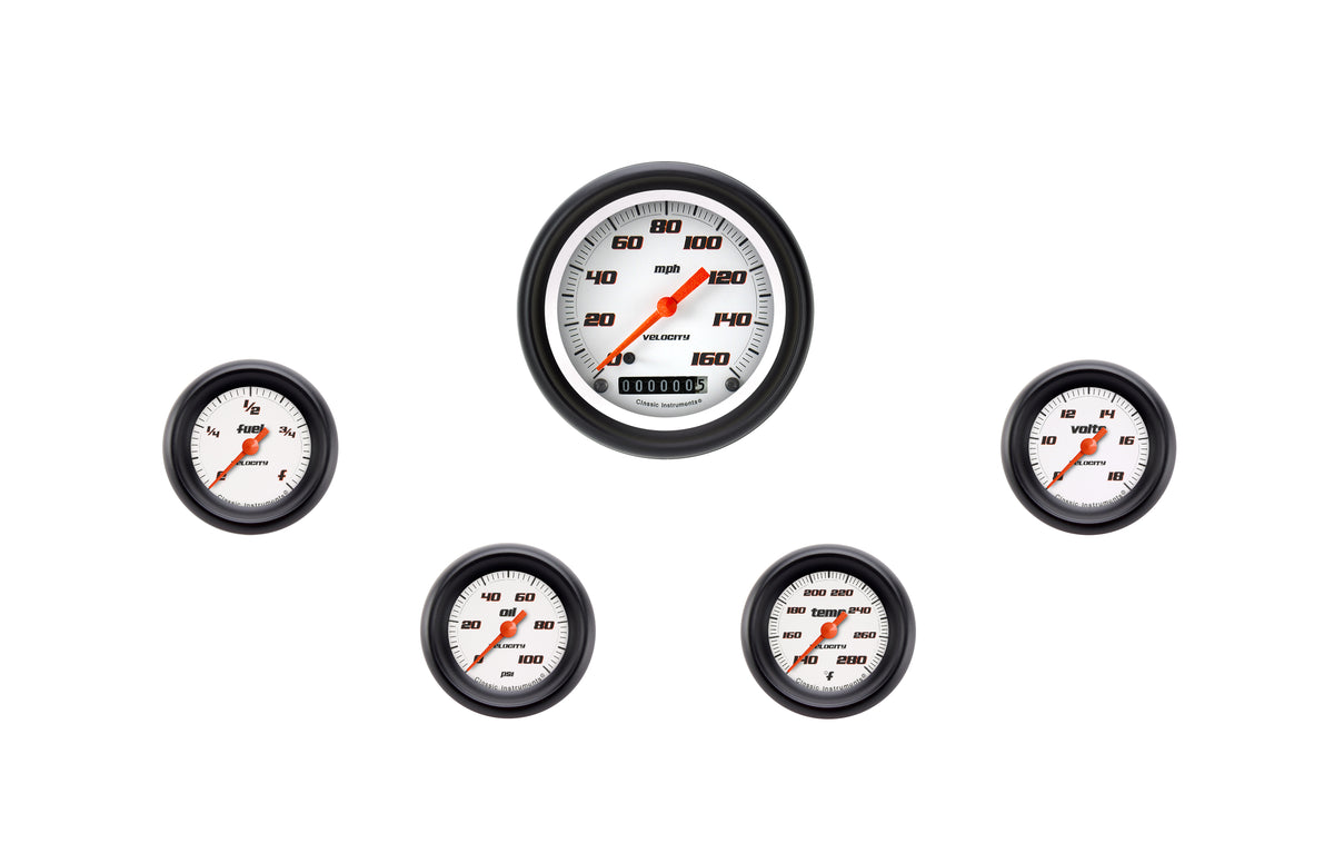 Classic Instruments Velocity White 2-5/8" Full Sweep Five Gauge Set - VS100WBPF