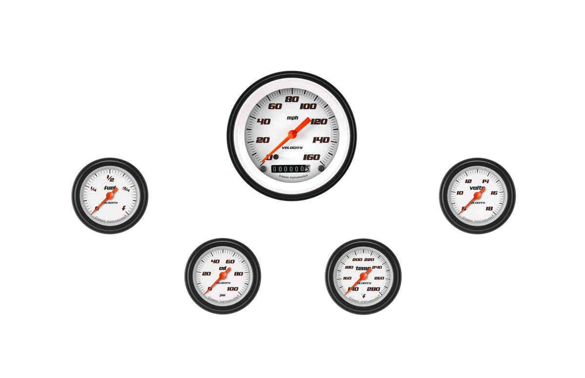 Classic Instruments Velocity White Five Gauge Set - VS100WBLF