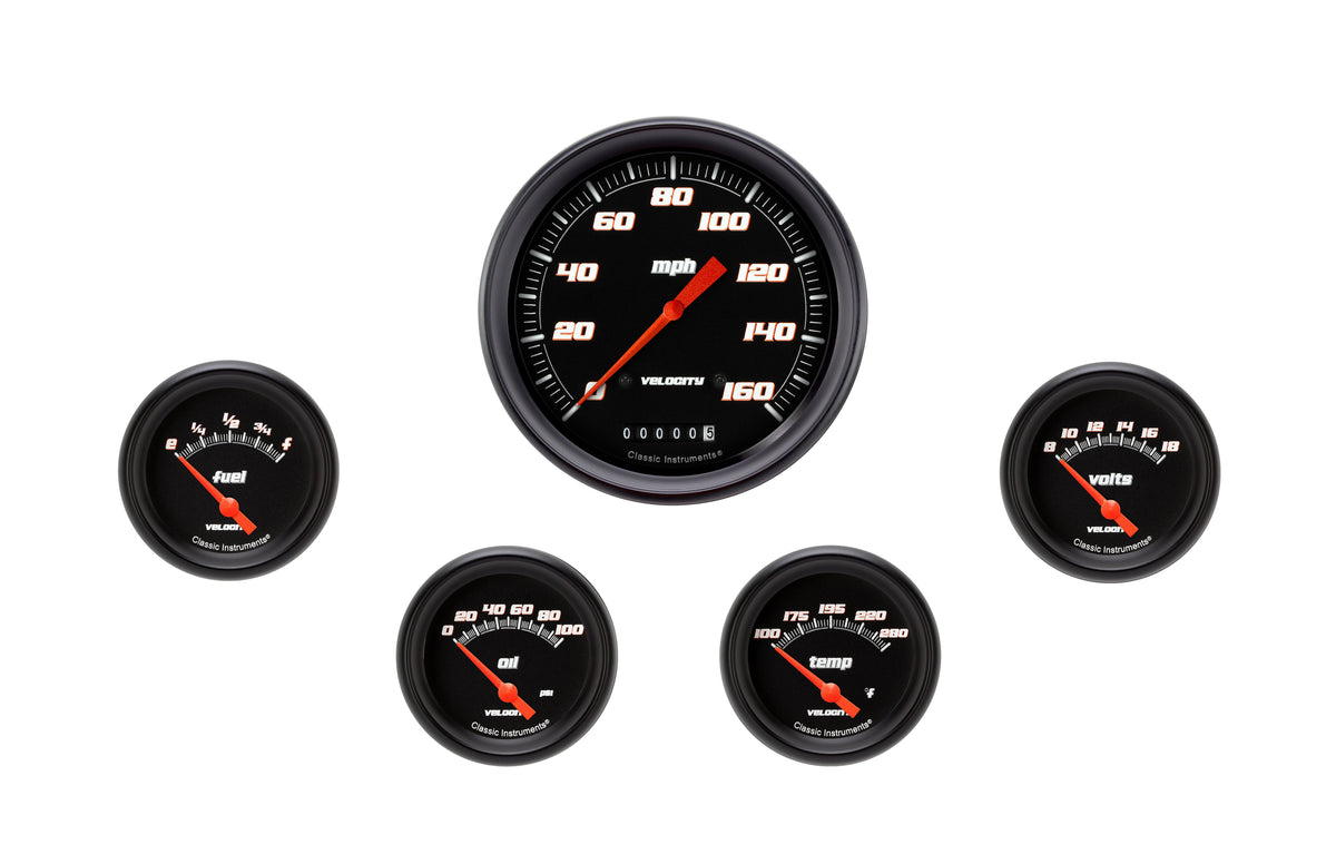 Classic Instruments Velocity Black 2-5/8" Short Sweep Five Gauge Set - VS254BBPF