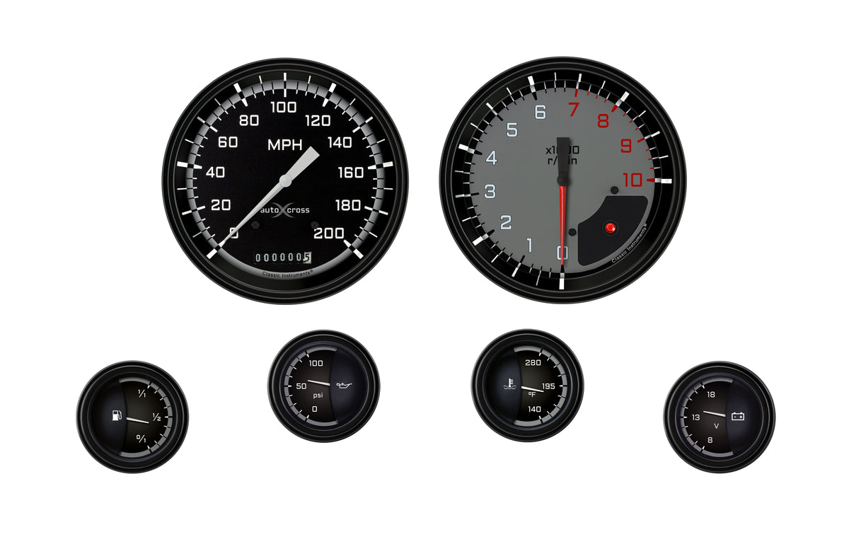 Classic Instruments Autocross Gray Six Gauge Set - AX51GBLF