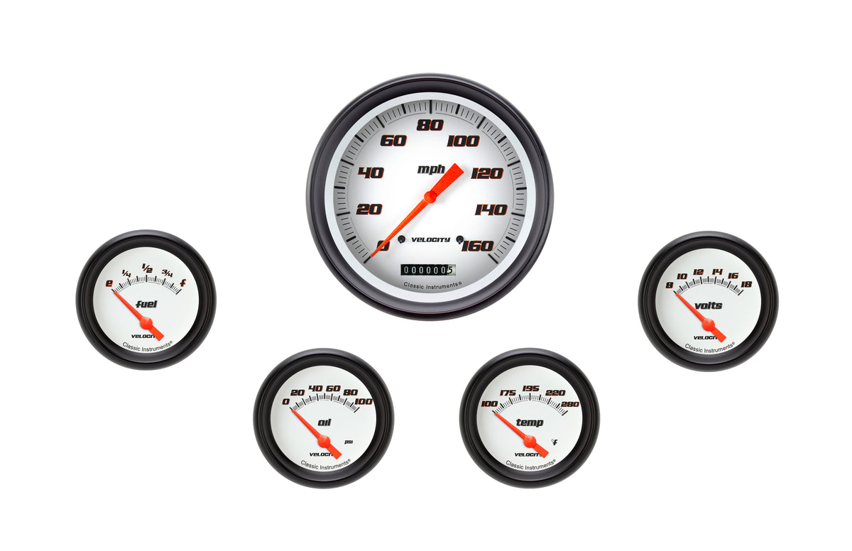 Classic Instruments Velocity White 2-5/8" Short Sweep Five Gauge Set - VS254WBPF