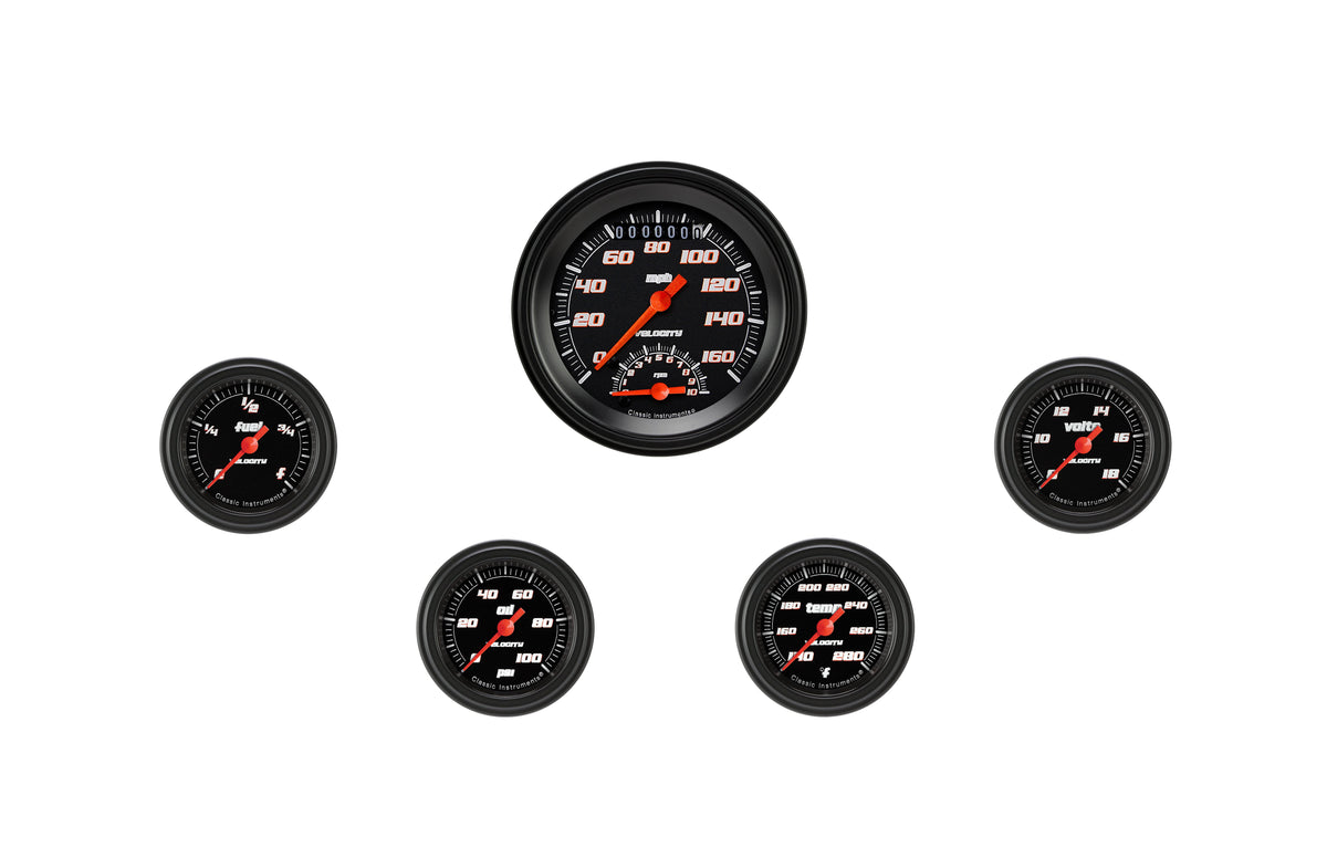Classic Instruments Velocity Black Five Gauge Set - VS135BBLF