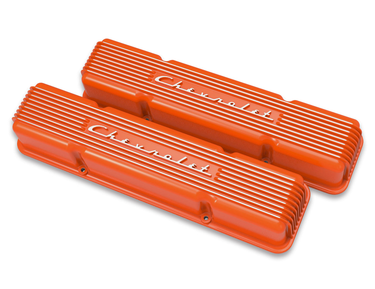 Holley GM Licensed Vintage Series SBC Valve Covers
- Factory Orange Machined Finish - 241-109
