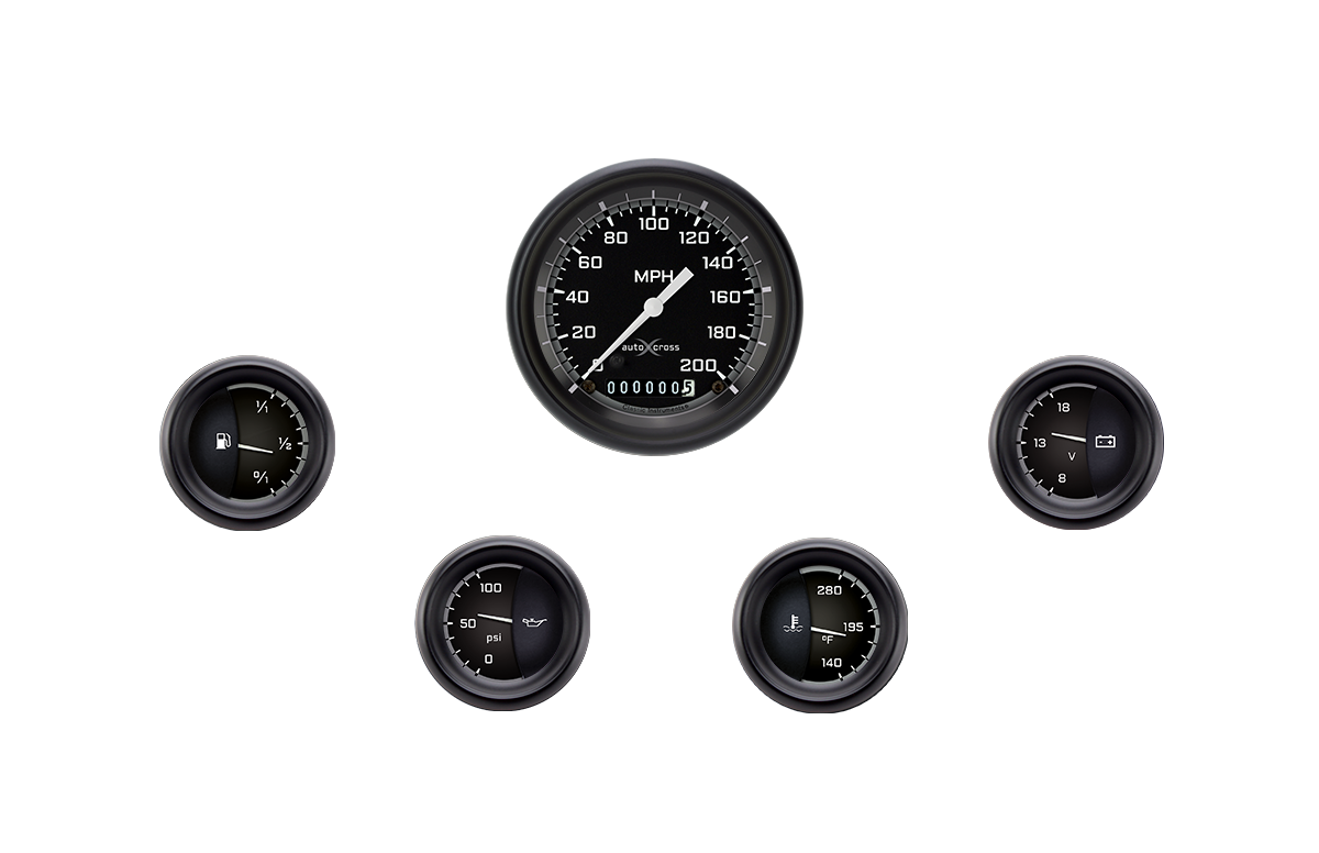 Classic Instruments AutoCross Gray 3-3/8" Speedo with 2-1/8" Fuel/Oil/Temp/Volt - AX00GBPF