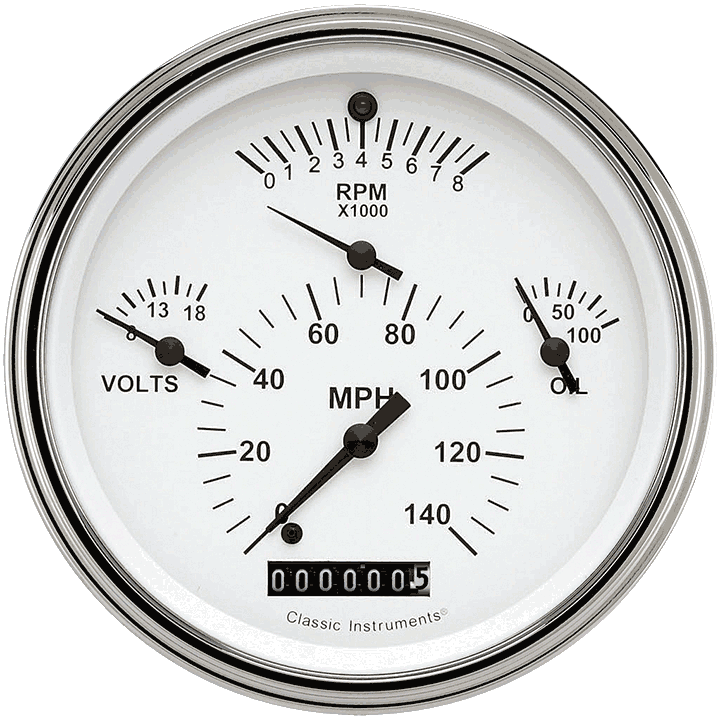 Classic Instruments Tetra Series White Combination Gauge - TE40WSLF