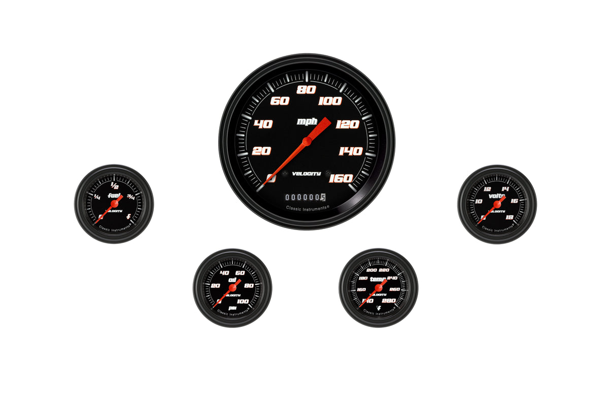 Classic Instruments Velocity Black Five Gauge Set - VS154BBLF