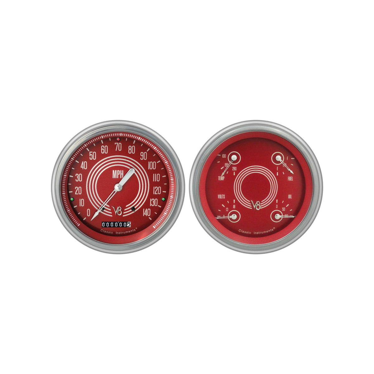 Classic Instruments V8 Red Steelie 1951-52 Chevy Car Package - CH51V8RS52