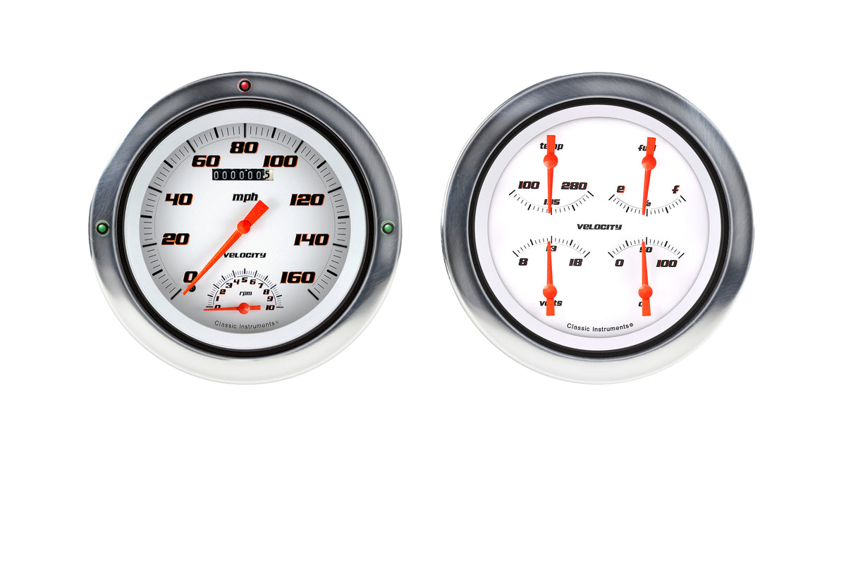 Classic Instruments 1954-1955 Chevy Truck Velocity White 5" Speedometer/Tachometer/Quad-Ls - CT54VSW62-LS