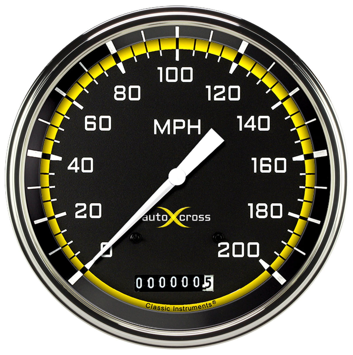 Classic Instruments Autocross Yellow 5" Speedometer Gauge (200 MPH) - AX56YSLF