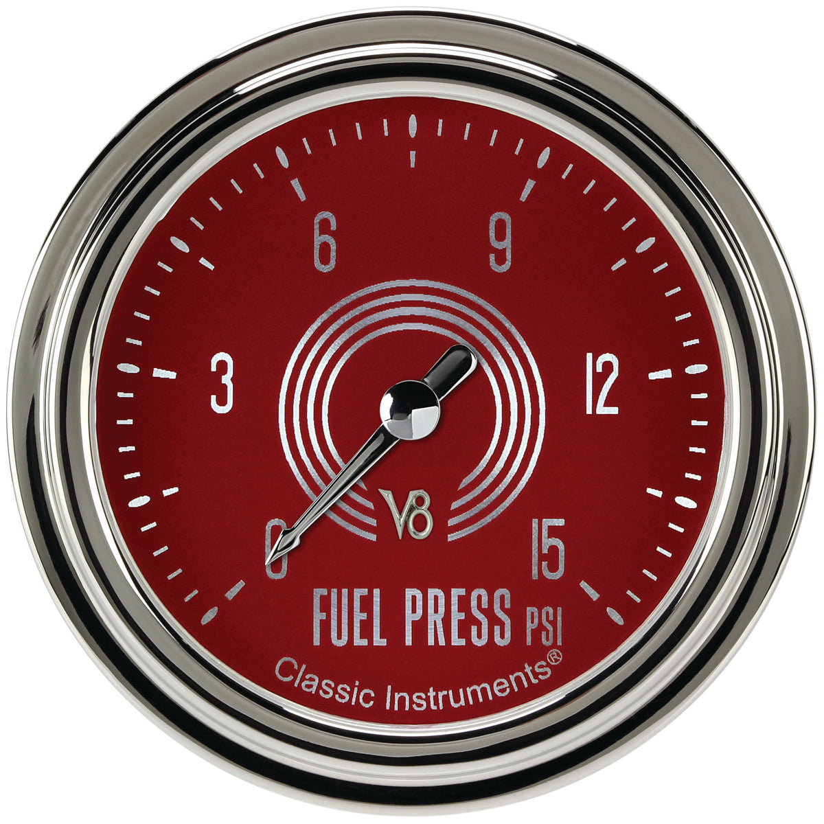 Classic Instruments V8 Red Steelie 2-5/8" Fuel Pressure Gauge (15 PSI) - V8RS345SLC