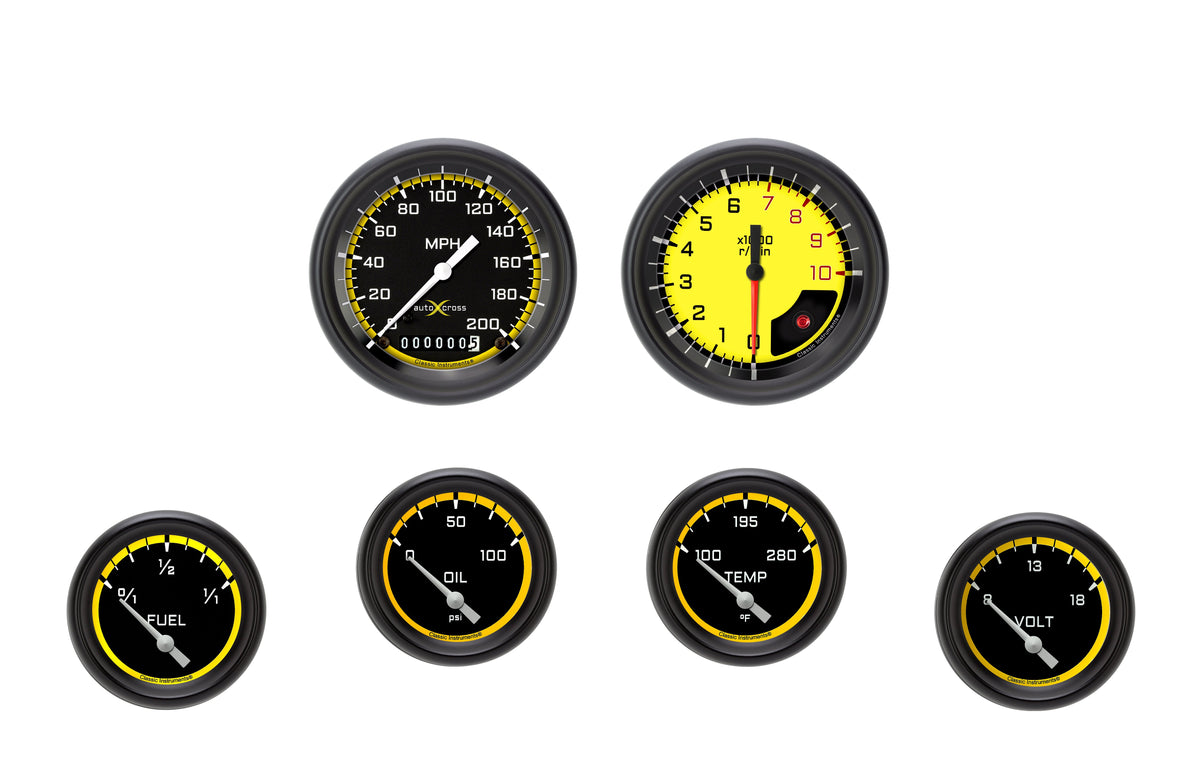 Classic Instruments AutoCross Yellow Six Gauge Set Black Performance Bezel - AX201YBPF