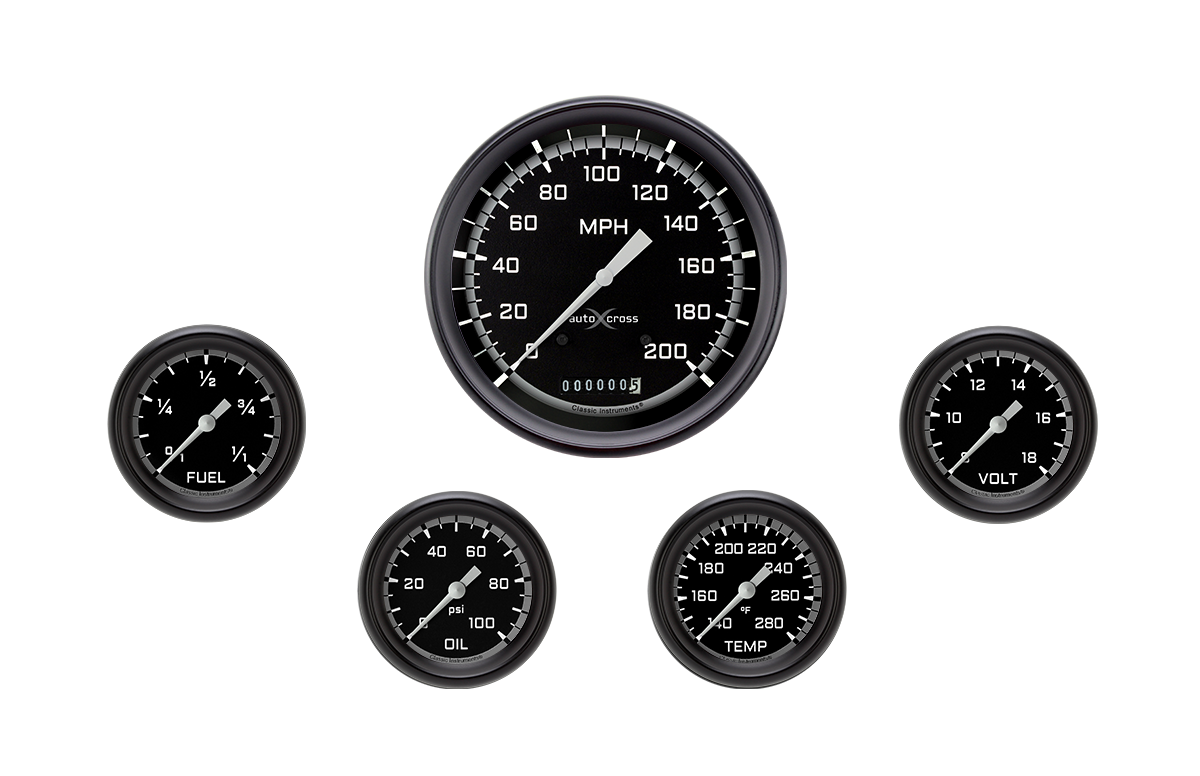 Classic Instruments AutoCross Gray Five Gauge Set - AX354GBPF