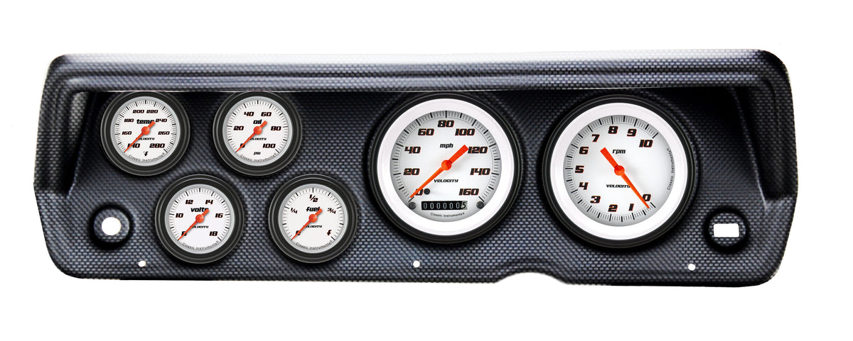 Classic Instruments 1970-76 Duster Velocity White Full Sweep Six Gauge Set Mopar - CDDU70VSW101CF