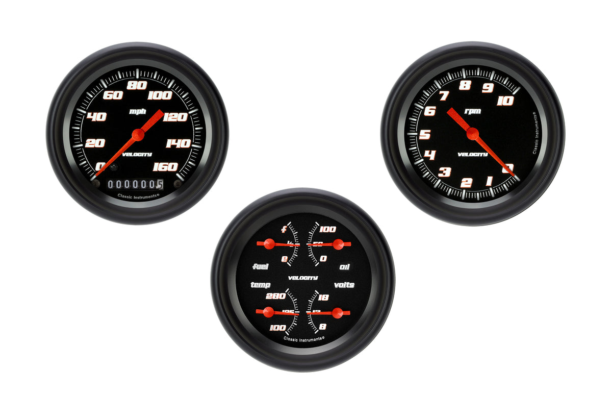 Classic Instruments Velocity Black Speedo & Tach Quad Set GM - VS03BBPF