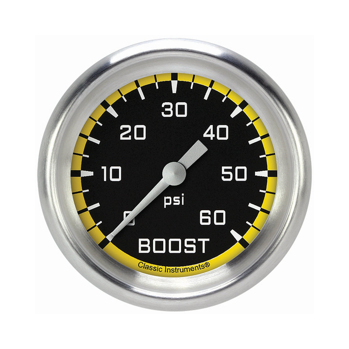 Classic Instruments Autocross Yellow 2-5/8" Boost Gauge (60 PSI) - AX343YAPF