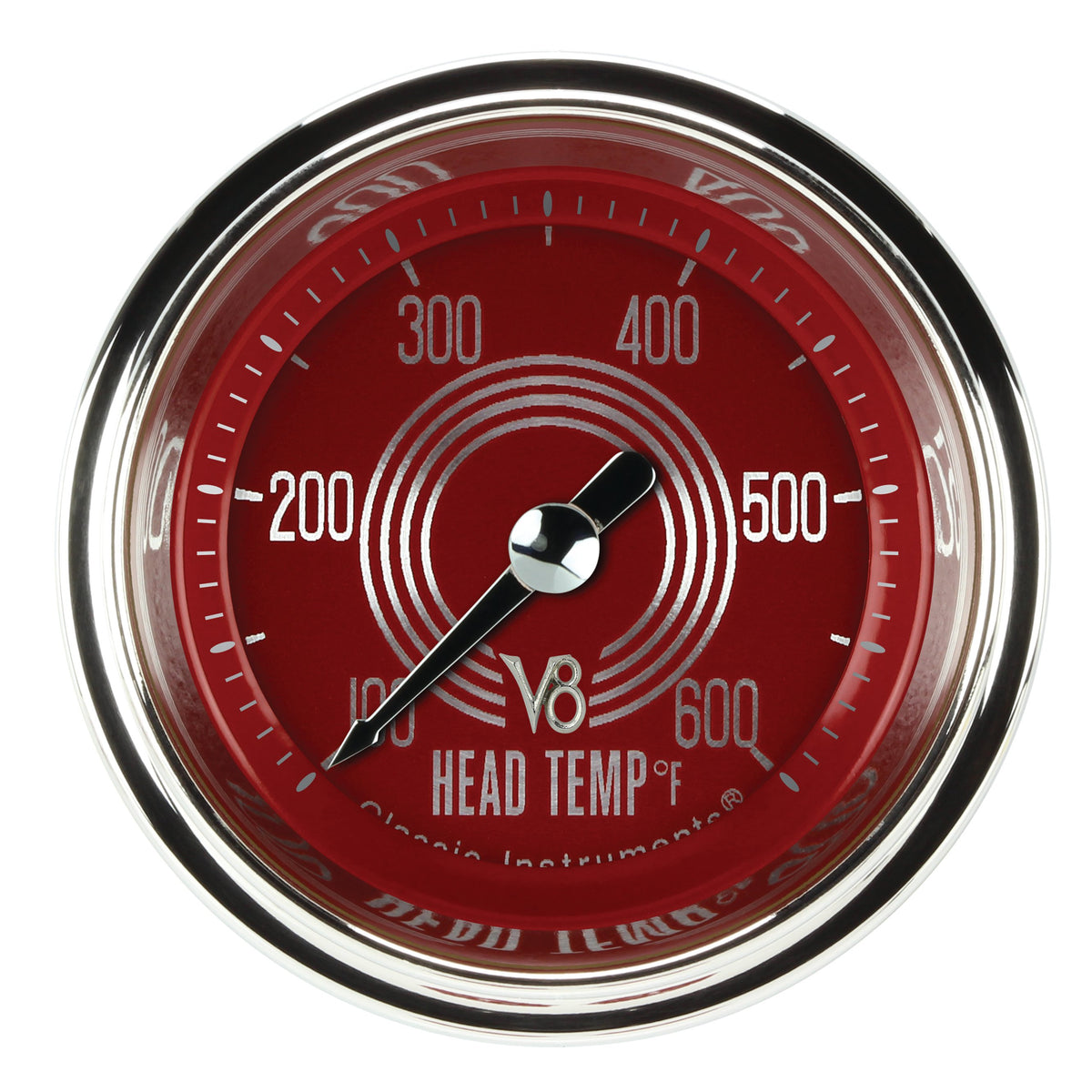 Classic Instruments V8 Red Steelie 2-1/8" Cylinder Head Temperature Gauge - V8RS197SLC