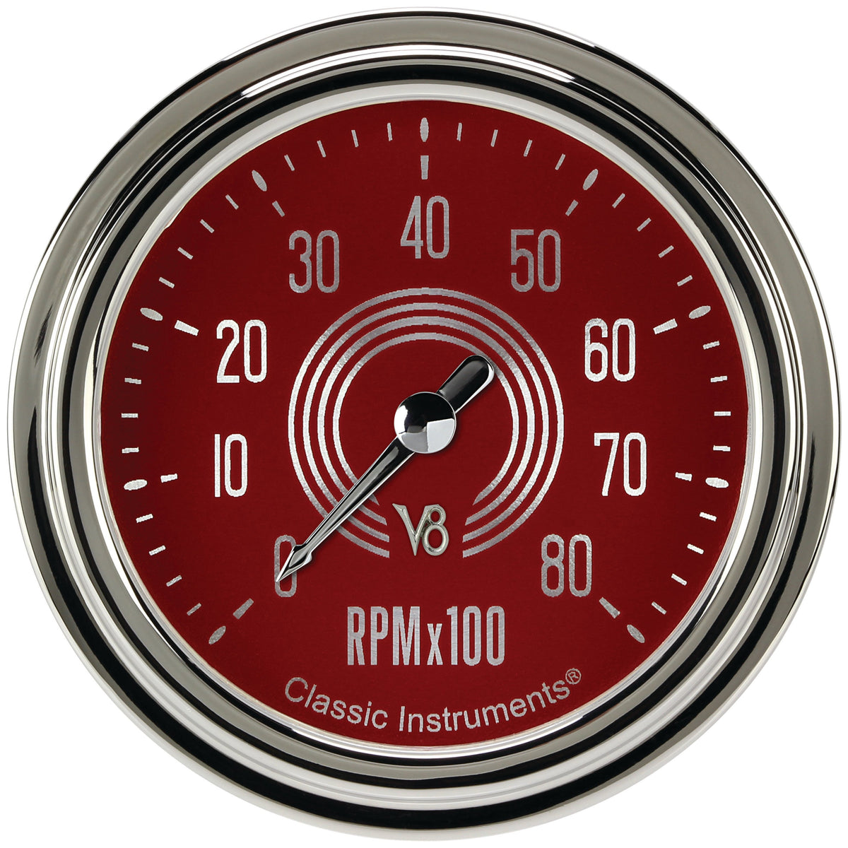 Classic Instruments V8 Red Steelie 2-5/8" Tachometer Gauge - V8RS383SLC
