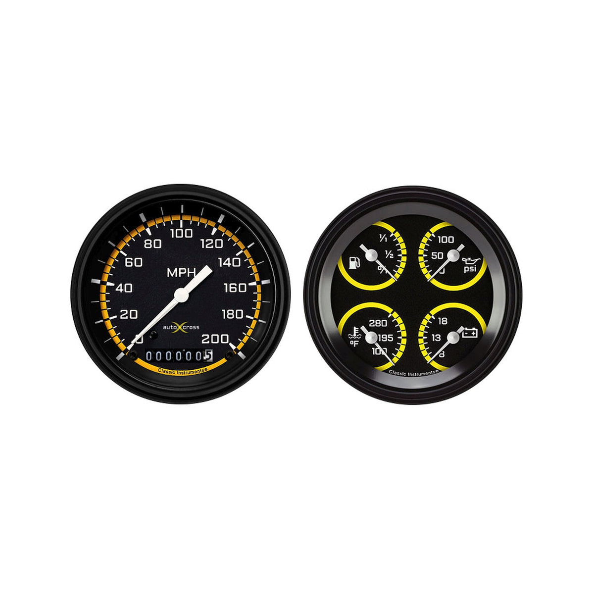 Classic Instruments Autocross Yellow Six Gauge Set - AX02YBLF