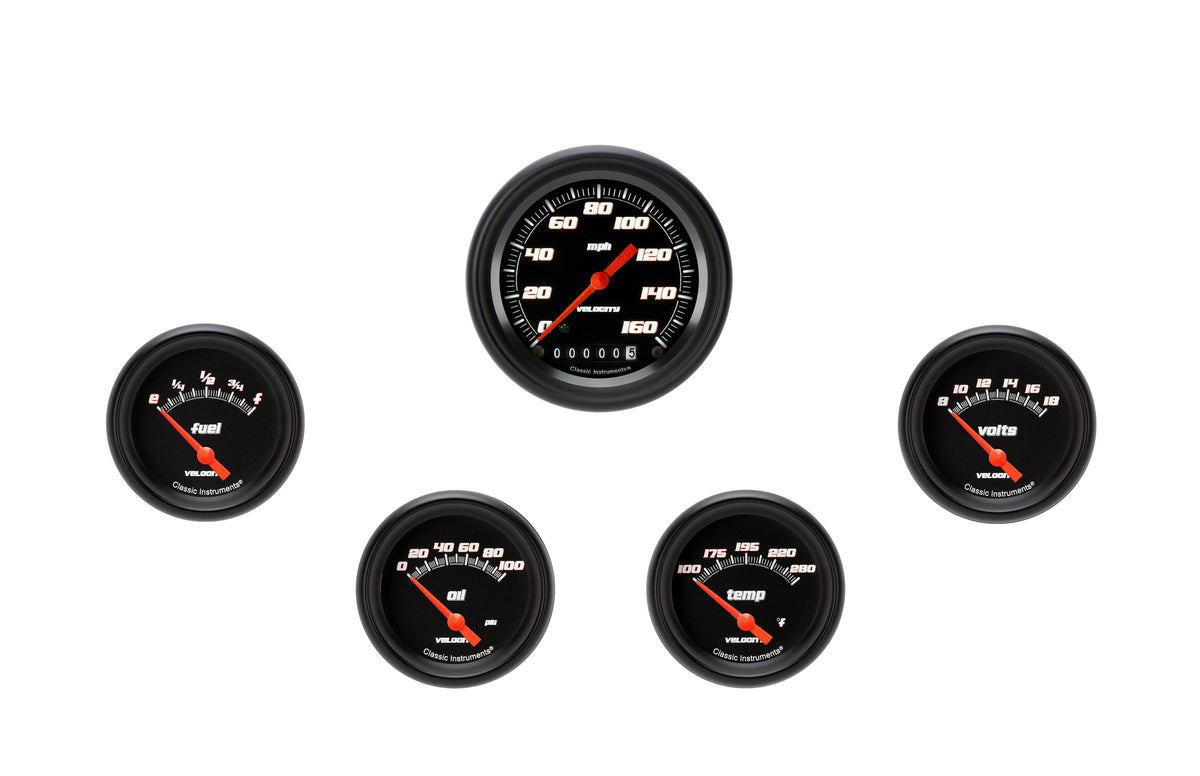 Classic Instruments Velocity Black 2-5/8" Short Sweep Five Gauge Set - VS200BBPF