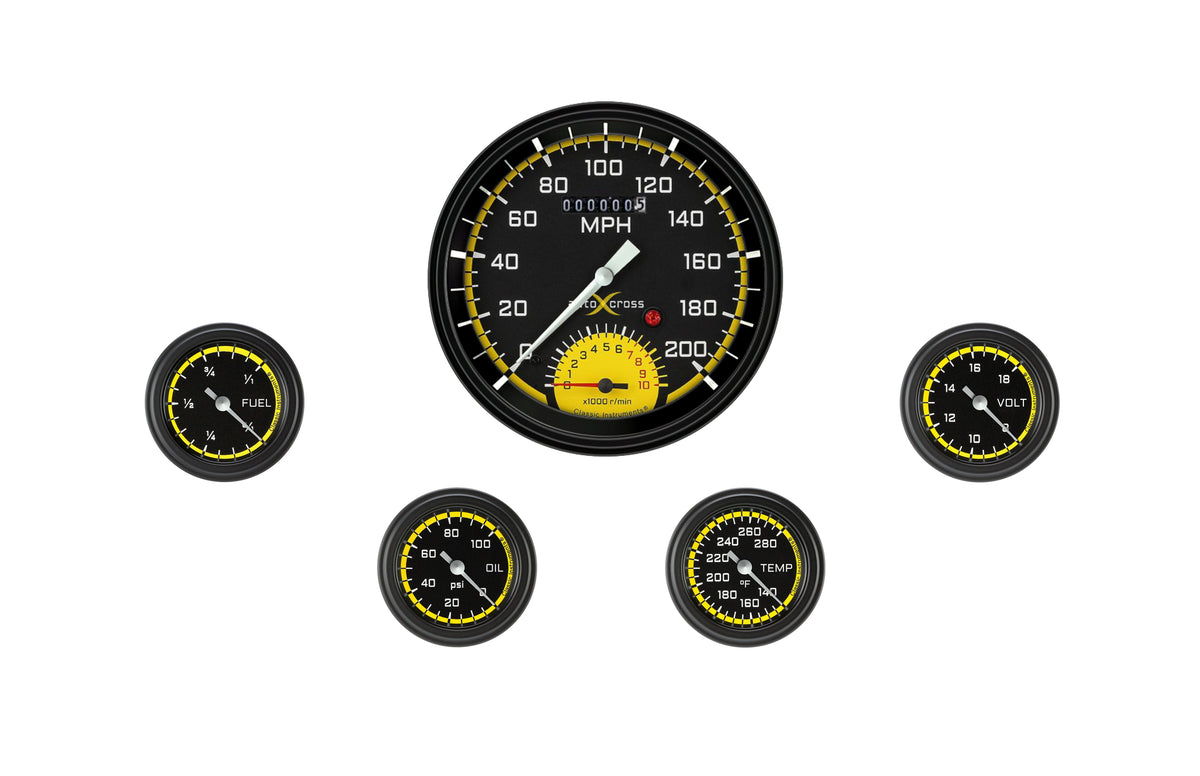 Classic Instruments AutoCross Yellow Five Gauge Set - AX165YBLF
