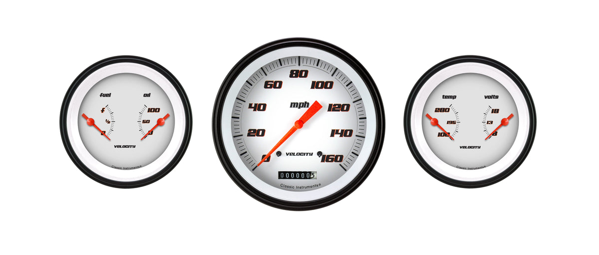 Classic Instruments Velocity White Three Gauge Set - VS64WBLF