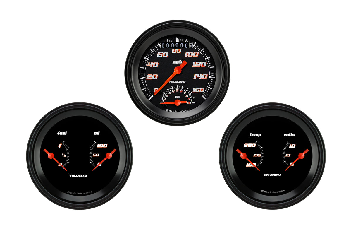 Classic Instruments Velocity Black Series Three Gauge Set - VS34BBLF