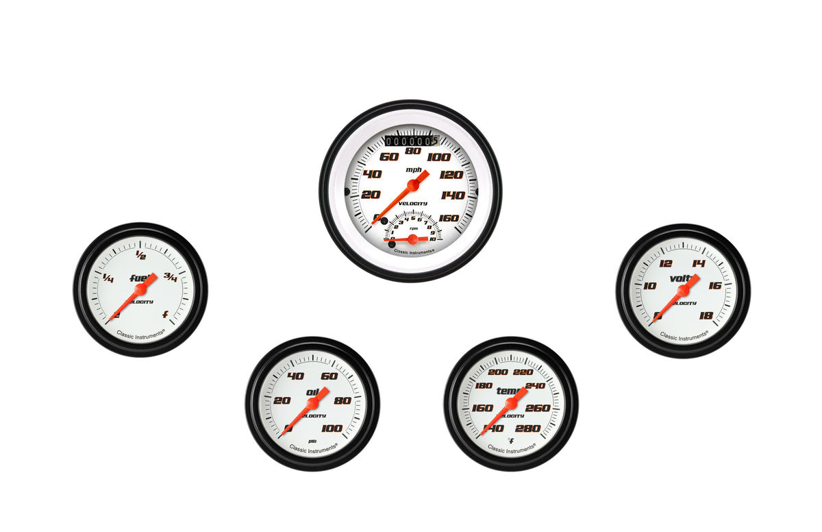 Classic Instruments Velocity White Five Gauge Set - VS335WBLF