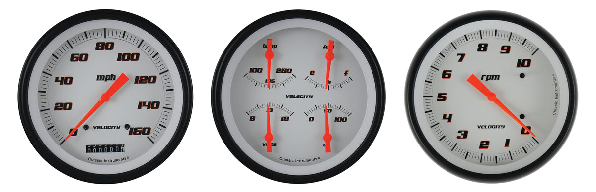 Classic Instruments Velocity White Three Gauge Set - VS53WBLF