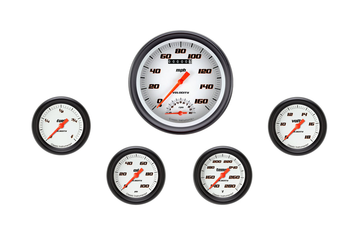 Classic Instruments Velocity White 2-5/8" Full Sweep Speedo/Tach Four Gauge Set - VS365WBPF