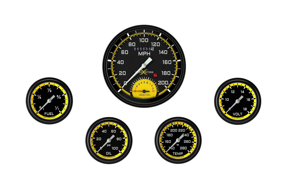 Classic Instruments AutoCross Yellow Five Gauge Set - AX365YBLF