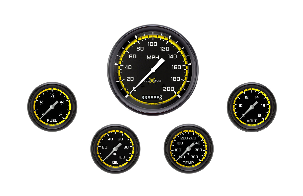Classic Instruments AutoCross Yellow Five Gauge Set - AX354YBPF