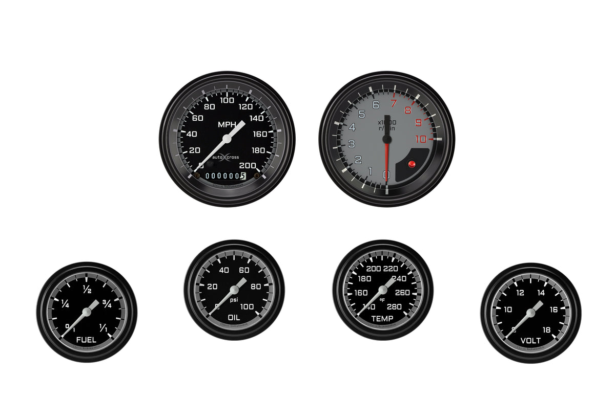Classic Instruments AutoCross Gray Six Gauge Set - AX301GBLF
