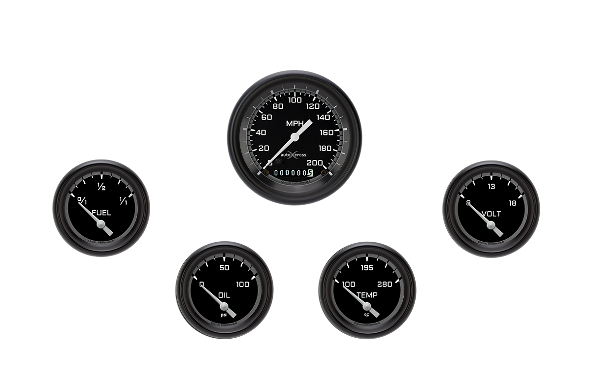 Classic Instruments AutoCross Gray Five Gauge Set - AX200GBPF